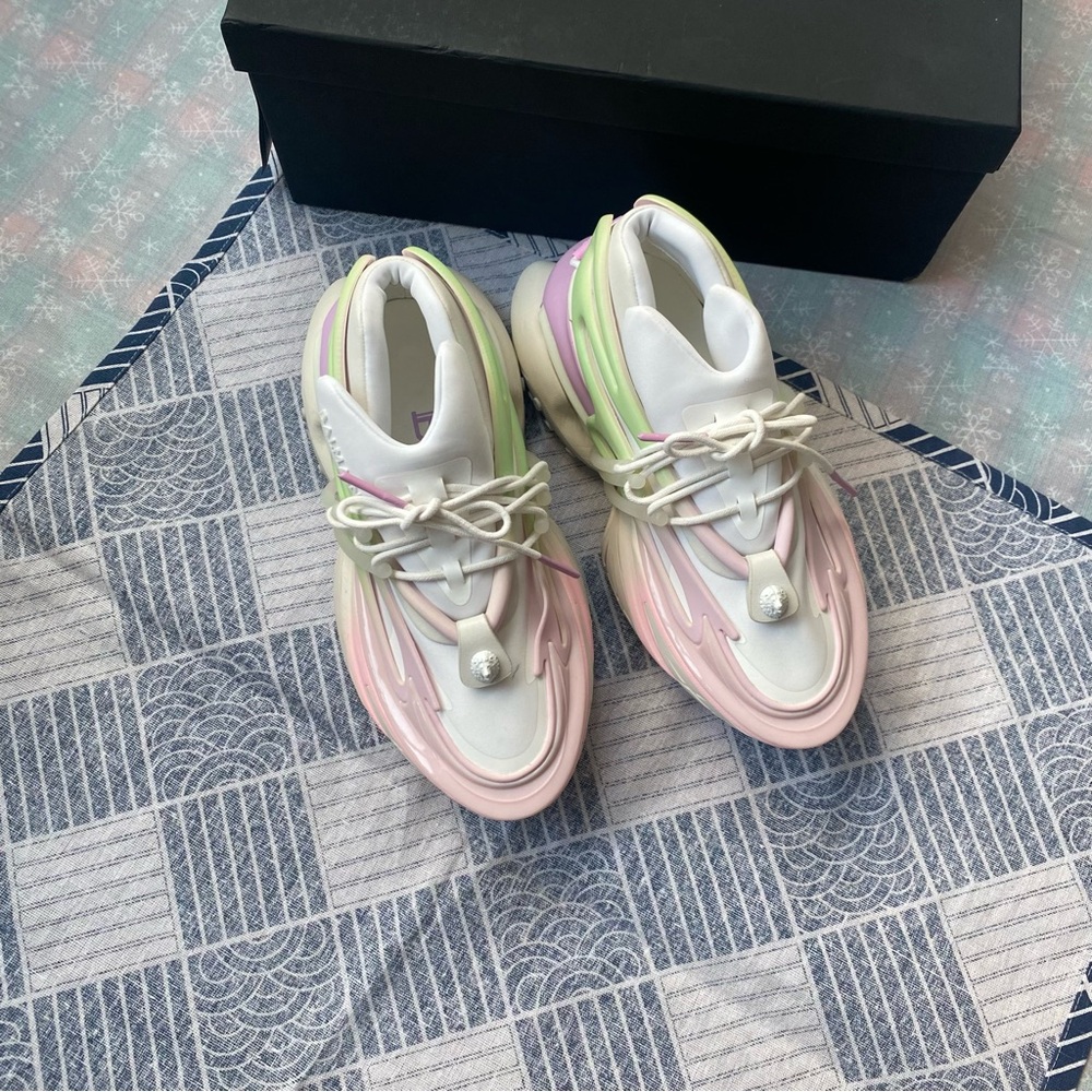 Balmain Pastel Pink White & Mint Green Sneakers